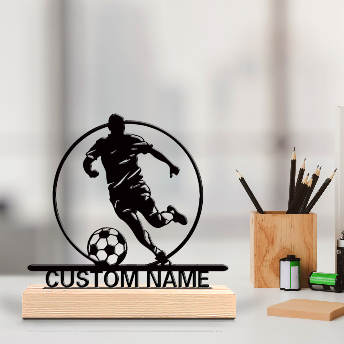 Desktop Laser Engraver - İsme Özel Metal Futbolcu Heykeli, Ahşap